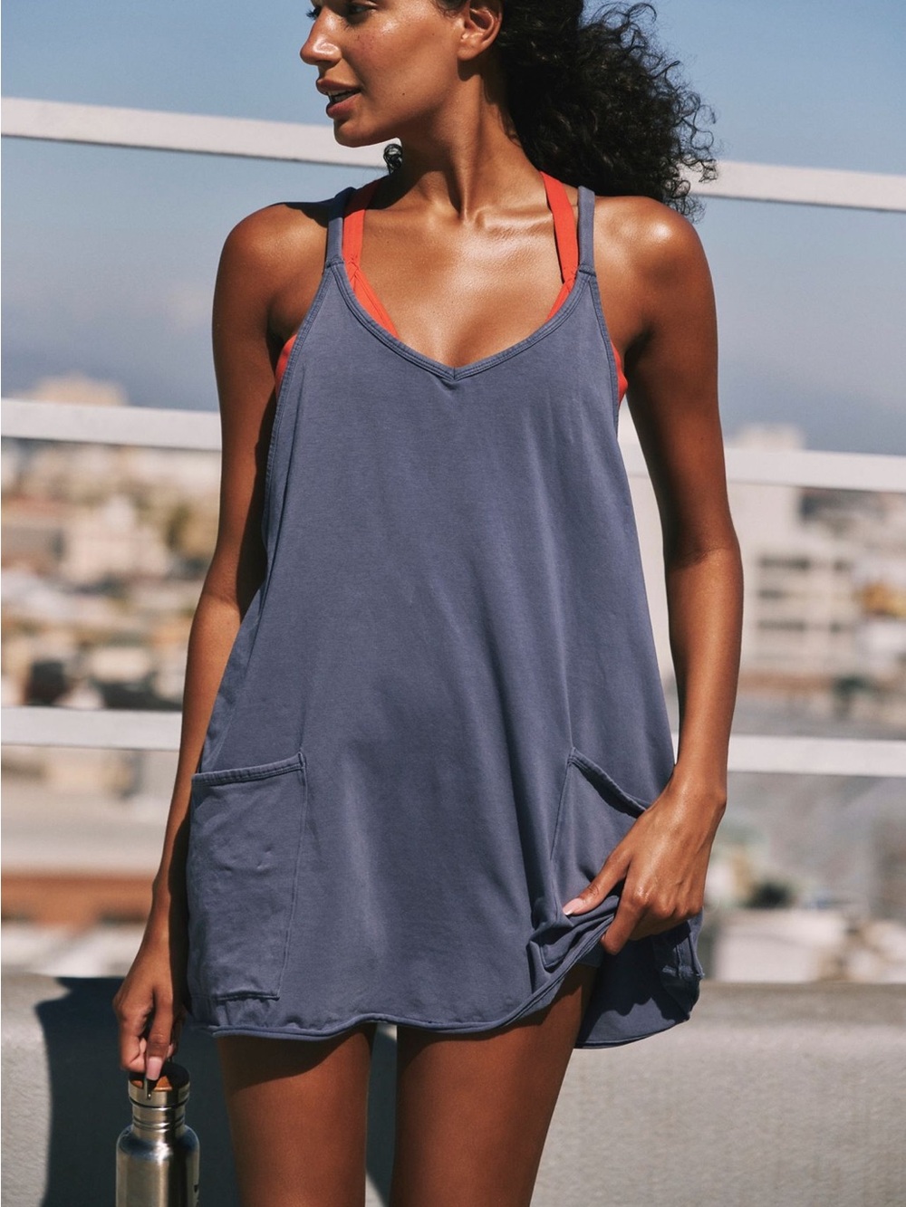 FP Movement Hot Shot Mini Dress Blue Indigo NWOT Size S